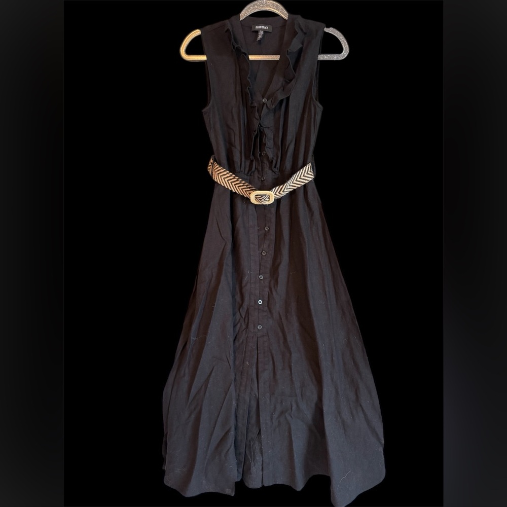 Ellen Tracy Black Maxi Dress with Patterned Belt
